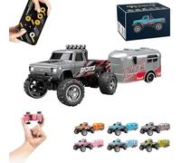 Riprush Mini Monster 1:64 Off-Road LED Alloy Racer, 2025 New 3-Speed Variable Speed Off-Road Vehicle with Trailer, LED Lights, 2.4GHz Racing System, Speed/Steering Adjustable (Gray,with Trailer)
