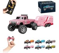 Riprush Mini Monster 1:64 Off-Road LED Alloy Racer, 2025 New 3-Speed Variable Speed Off-Road Vehicle with Trailer, LED Lights, 2.4GHz Racing System, Speed/Steering Adjustable (Pink,with Trailer)