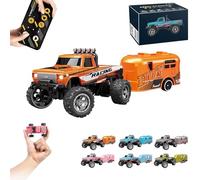 Riprush Mini Monster 1:64 Off-Road LED Alloy Racer, 2025 New 3-Speed Variable Speed Off-Road Vehicle with Trailer, LED Lights, 2.4GHz Racing System, Speed/Steering Adjustable (Orange,with Trailer)