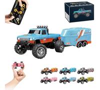 Riprush Mini Monster 1:64 Off-Road LED Alloy Racer, 2025 New 3-Speed Variable Speed Off-Road Vehicle with Trailer, LED Lights, 2.4GHz Racing System, Speed/Steering Adjustable (Blue-B,with Trailer)