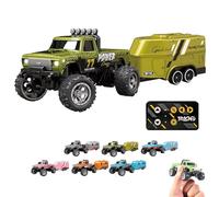 RipRush Mini Monster 1:64 Off-Road LED Alloy Racer, RipRush Compact Remote Control Truck with LED Lights, 2.4GHz Racing System, with Trailer, New Speed/Steering Adjustable (Green)