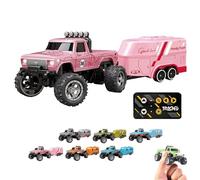 RipRush Mini Monster 1:64 Off-Road LED Alloy Racer, RipRush Compact Remote Control Truck with LED Lights, 2.4GHz Racing System, with Trailer, New Speed/Steering Adjustable (Pink)