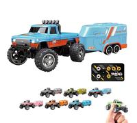 RipRush Mini Monster 1:64 Off-Road LED Alloy Racer, RipRush Compact Remote Control Truck with LED Lights, 2.4GHz Racing System, with Trailer, New Speed/Steering Adjustable (Orange Blue)