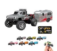 RipRush Mini Monster 1:64 Off-Road LED Alloy Racer, RipRush Compact Remote Control Truck with LED Lights, 2.4GHz Racing System, with Trailer, New Speed/Steering Adjustable (Gray)