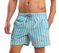 RIPT Essentials Bañador para Hombre Shorts de Baño con Protección Solar UV 50 de Secado Rápido, Estampado de Rayas Azul Claro, XL