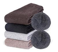 Riqiaqia 5 Pares Calcetines Térmicos de Lana Merino para Hombre, Calcetines Gruesos y Cálidos de Lana Merino para el Frío Invierno, para Botas, Caminar, Trabajo de Negocios
