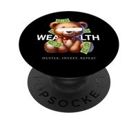 Riqueza Dinero Teddybear Hustle Invest Repeat PopSockets PopGrip Adhesivo