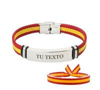 RIQUEZA Y ARTE Pulsera hombre personalizada con la bandera de españa de acero inoxidable - Regalo personalizado para hombre. Pulsera ajustable con un acabado profesional (17-22cm) (PLATEADA)