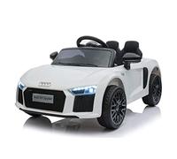 RIRICAR Paseo eléctrico en automóvil R8 Pequeño, Blanco, con Licencia Original, Alimentado por batería, Puertas de Apertura, Motor 2X 35W, batería de 12 V, Control Remoto de 2.4 GHz, Ruedas Soft EVA