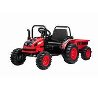 RIRICAR Tractor eléctrico Power con Remolque, Rojo, tracción Trasera, batería de 12 V, Ruedas de plástico, Asiento Ancho, Control Remoto de 2,4 GHz, Reproductor de MP3 con USB