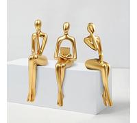 RIRPUAE 3 estatuas de Pensador de decoración Dorada, Resina Abstracta de Hombre, Estatua de acción, decoración de Mesa de café, decoración para el hogar, Sala de Estar, Estudio, Oficina, estantería