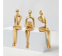 Rirpuae 3pcs decoracin de oro estatua estatua resina resumen de hombre recorte estatua decoracin de mesa de caf para sala de estar