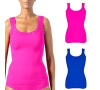 Risalti Camiseta Tirantes Mujer Con Encaje Letizia 2 Pzs - Sin Mangas, Sin Costuras, Microfibra - Top Más Suave Que Algodón - Made in Italy