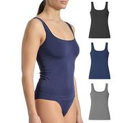 Risalti Camiseta Tirantes Mujer Hombro Ancho de Microfibra 3 Pzs - Camiseta Mujer Sin Manga Elegante, Top más Suave Que el Algodon, Camisetas Sin Costura y Etiquetas - Made in Italy