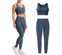 Risalti Conjunto Deportivo Mujer Acanalado Ilena - Mallas Cintura Alta y Sujetador Deportivo, Leggins y Top Microfibra, Pilates Gym Yoga Running - Made in Italy