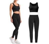 Risalti Conjunto Deportivo Mujer Acanalado Ilena - Mallas Deporte Mujer Cintura Alta y Sujetador Deportivo, Leggins Deportivos y Top Microfibra, Pilates Gym Yoga Running - Made in Italy