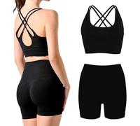 Risalti Leggins Push Up Shorts Deportivos Sculpt - Pantalones Cortos, Leggins Deportivos Mujer para Yoga y Fitness, Cintura Alta Sin Costuras - 100% Made in Italy, Black Set