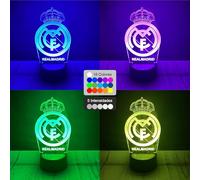 Riscko Real Lampara Madrid 3D Futbol de luz nocturna 3D, adecuado para la decoración del hogar de la habitación de los niños 16 cambios de color con control táctil y con mando (Madrid)