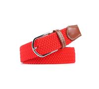 Risdany Cinturón fino con hebilla de punto para hombres y mujeres, cinturón elástico trenzado retráctil de lona trenzada,Rojo, 2,5 cm 100 cm