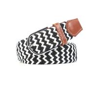 Risdany Cinturón fino con hebilla de punto para hombres y mujeres, cinturón elástico trenzado retráctil de lona trenzada,negro blanco, 2,5 cm 100 cm