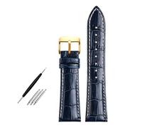 Risdany Correa de cuero impermeable azul oscuro para hombre, de 19 a 22 mm, con piezas universales resistentes al sudor, apta para uso diario.