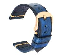 Risdany Correa de cuero vintage artesanal para hombre de 20-22 mm, con hebilla de seguridad, piezas de correa reemplazables, estilo clásico.,Oro rosa azul,22 mm