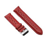 Risdany Correa de cuero vintage de 18-24 mm, diseño perforado transpirable, adecuada para uso casual y deportivo, suave y cómoda.,Rojo,24 mm
