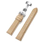 Risdany Correa de reloj de piel de nailon de 20 mm/22 mm de ancho, correa de repuesto para negocios con hebilla de mariposa y liberación rápida.,Caqui,20 mm