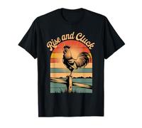 Rise and Cluck Retro Rooster Sunrise Camiseta