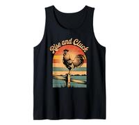 Rise and Cluck Retro Rooster Sunrise Camiseta sin Mangas