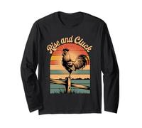 Rise and Cluck Retro Rooster Sunrise Manga Larga