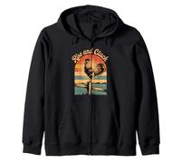 Rise and Cluck Retro Rooster Sunrise Sudadera con Capucha