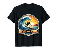 Rise and Ride Surfer Mañana Surfing Tabla de Surf Cita Vintage Camiseta