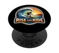 Rise and Ride Surfer Mañana Surfing Tabla de Surf Cita Vintage PopSockets PopGrip Adhesivo
