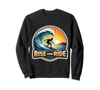 Rise and Ride Surfer Mañana Surfing Tabla de Surf Cita Vintage Sudadera