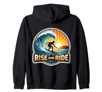 Rise and Ride Surfer Mañana Surfing Tabla de Surf Cita Vintage Sudadera con Capucha
