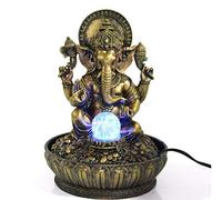 Risecollection Fengshui Fuentes De Agua - Bendiciones De Ganesha Con Luz Led Y La Bola De Cristal Y Un Motor Eléctrico - Color Oro Y Bronce - Resina | Efectos De Escritorio-Act-058