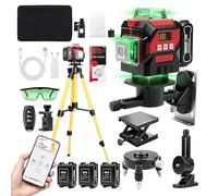 Risegun Nivel Laser Autonivelante 360 Grados, 4D 16 Líneas Nivel Laser Verde Con Trípode, Digital Niveles LáSer Con 3600 mAh x 3 baterías recargables para interiores, obras