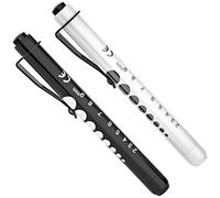 RISEMART 2 unids pluma de diagnóstico linterna linterna luz LED reutilizable con indicador de pupila para enfermeras médicos con clip de bolsillo (negro y blanco)