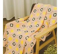 RISEON - Manta cuadrada de ganchillo hecha a mano, estilo suéter, colcha de ganchillo, multicolor, bohemio, decoración de viaje, para sofá, edredón, cama, reclinable, sala de estar y dormitorio (rosa)