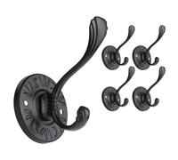 RiseQuintador Ganchos de pared negros para colgar 5 ganchos de metal montados en la pared para abrigos, bolsos, llaves, sombreros, toallas negras para bata de baño con tornillos