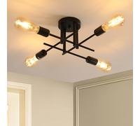 Riserva Lámpara de Techo Industrial, E27 Lámparas de Araña Negro Modernas de Metal para Dormitorio, Salón, Comedor, Pasillo, Vestíbulo, Balcón, 4 Luz