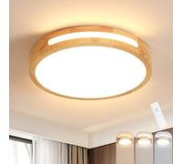 Riserva Lámpara de Techo LED Madera, 64W Plafon LED Techo Redondo Regulable con Mando, 3000K-6500K luz de Techo para Dormitorio, Salón, Cocina, Comedor, Balcón, Pasillo, 40cm