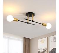 Riserva Lamparas de Techo Vintage, Negro Lámpara de Araña Sputnik, Lámparas de Techo Dormitorio E27 de 2 Bombillas, Plafones Ajustable 180° para Sala de Estar, Cocina, Comedor