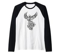 Rising from The Ashes Black Artistic Phoenix Ilustración Camiseta Manga Raglan