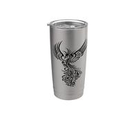 Rising From The Ashes Black Artistic Phoenix Ilustración Vaso térmico de acero inoxidable de doble pared
