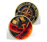 Rising Phoenix - Moneda de sobriedad de 25 años, brújula para guiar el camino Medallón NA | Medallón NA de recuperación de adicciones con cápsula de fichas, regalos de sobriedad para hombres y mujeres
