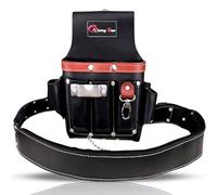 Rising Star - Maletin Herramientas Profesional de Cuero 100% Negro para Electricista con Cinturón, el Mejor Soporte para Herramientas, para Clavos, Martillo, Pilotes y Cinta Métrica, la Mejor Bolsa de
