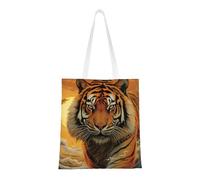 Rising Sun Tiger - Bolsa de lona para mujer, bolsa de hombro con bolsillos, bonita bolsa de compras reutilizable
