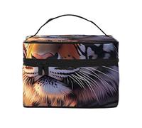 Rising Sun Tiger - Bolsa de maquillaje de viaje, organizador portátil con compartimentos con cremallera para cepillos, botellas y cuidado de la piel